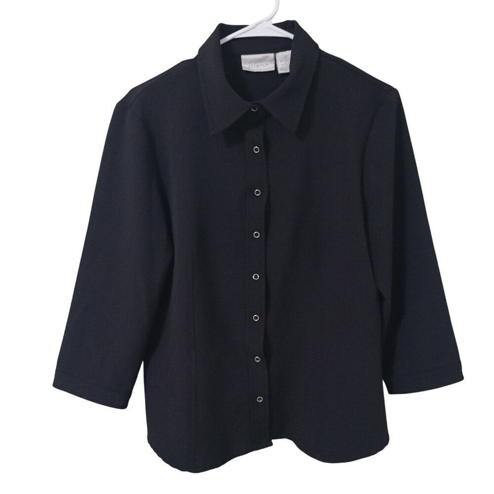 Worthington Stretch Black Button-Down 3/4 Sleeve Shirt Light Jacket Sz12 Womens